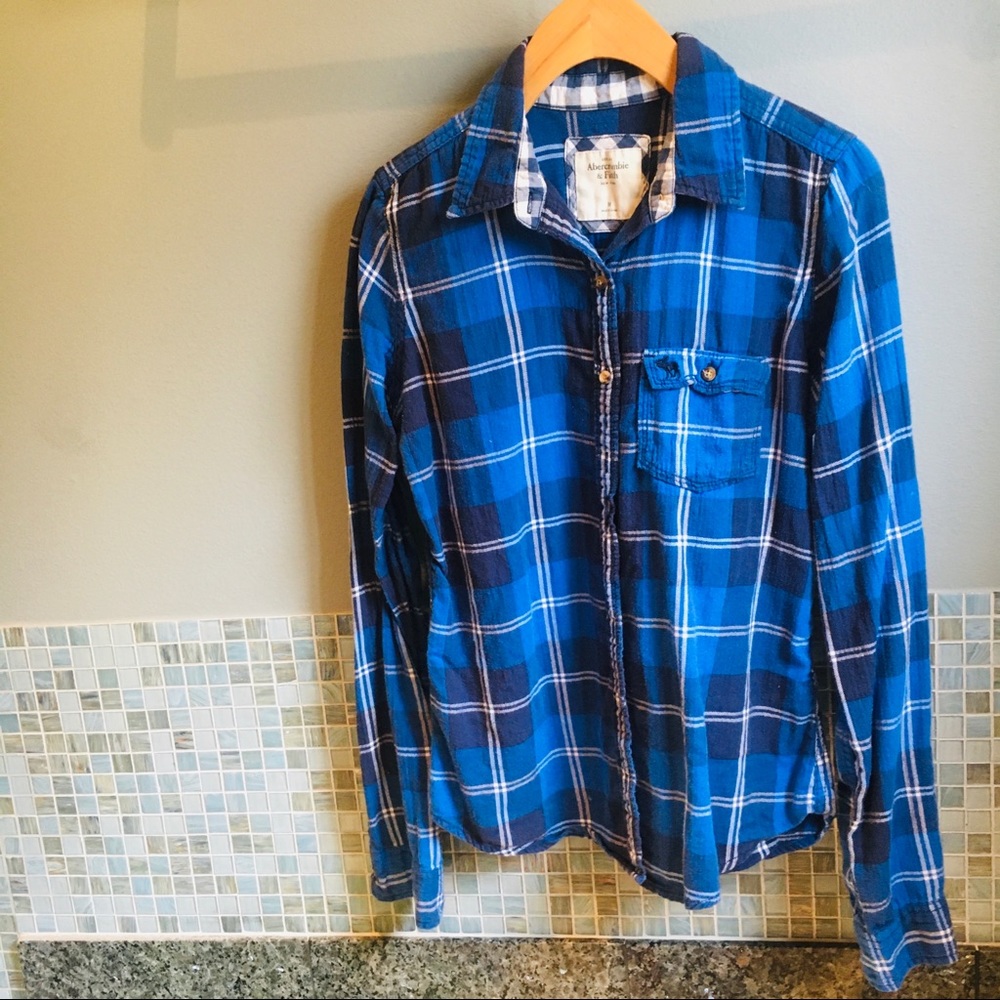 Abercrombie & Fitch A&F blue plaid shirt size M